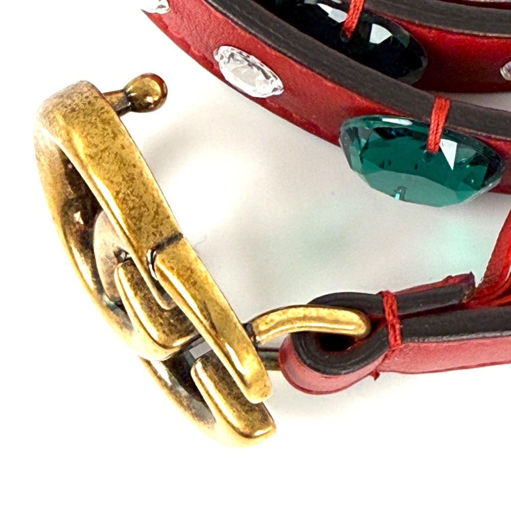 GUCCI GG Red Crystal Embellished Skinny Leather Belt 100 40 - Picture 4 of 13